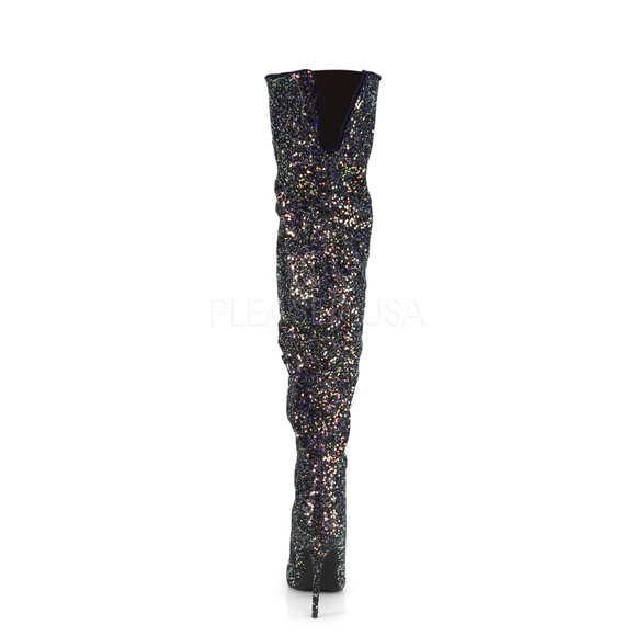 Pointed Toe Glitter Thigh High Heel Boots - Picture 4 of 5